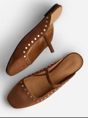 Madewell Brown Suede Studded Mary Jane Mule NWOT Size 8